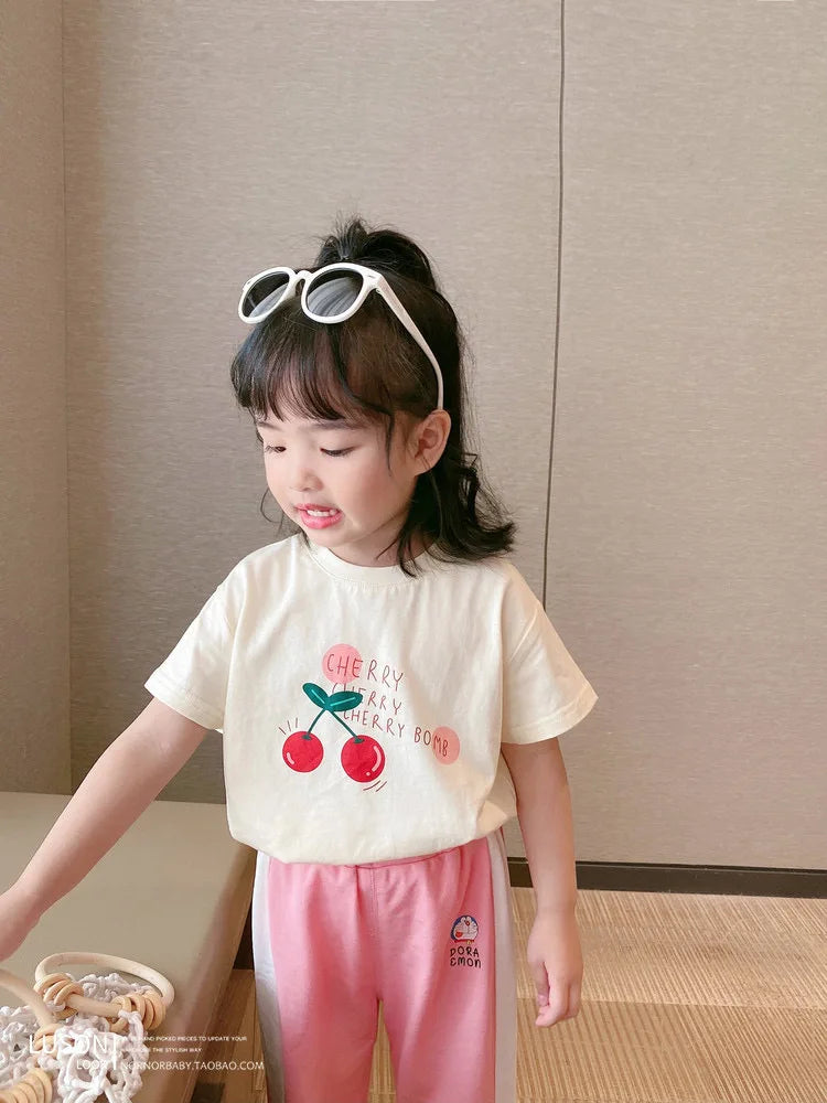 Baby Girls Boys Short Sleeved T-shirt Kids Cotton Top Tees Toddler Cartoon Print Shirts Summer Children's Clothing Korean Style