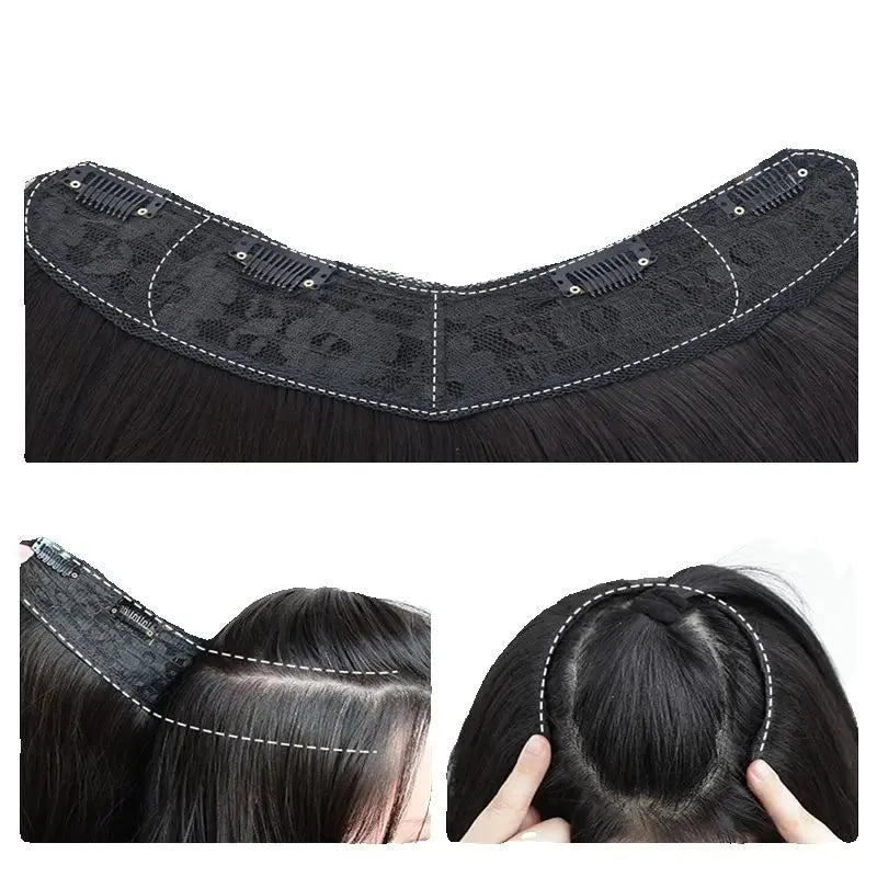 18Inch Synthetic V-shaped Layered Synthetic Long Straight Hair Extension Hairpiece Wig for Women