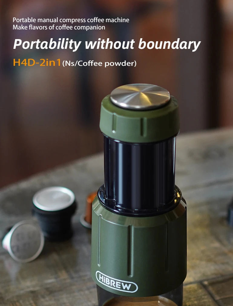 HiBREW 2 in 1 Portable Coffee Machine Hot/Cold Water Manual Espresso Maker For Capsule & Ground Hand Press Brewer H4D