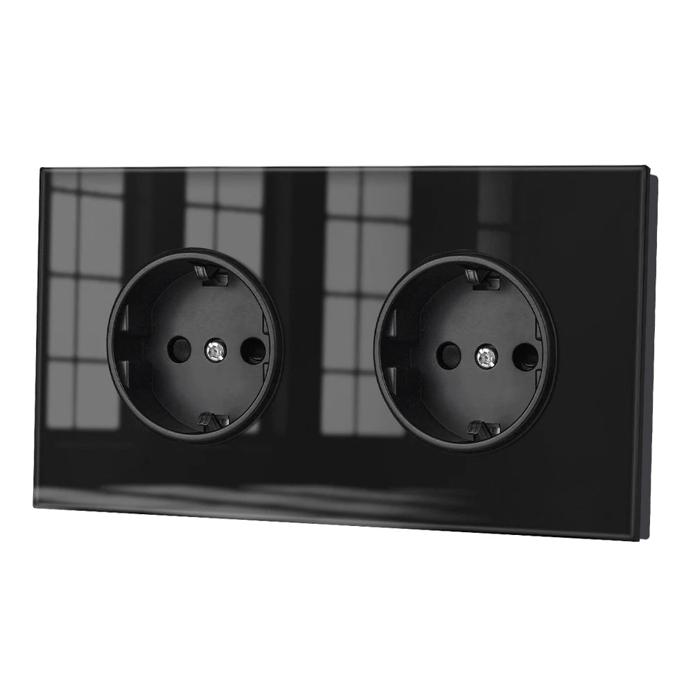 VISWE EU Standard  Electrical sockets 220V 16A Full Mirror Tempered Glass Panel Multiple Black Socket Wall Home Improvements