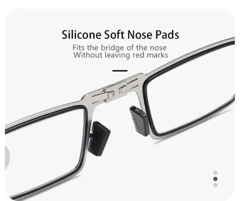 Unisex Folding Reading Glasses Transparent Lenses Full Metal Frame Anti Blue Light Comes with Case for Men and Women