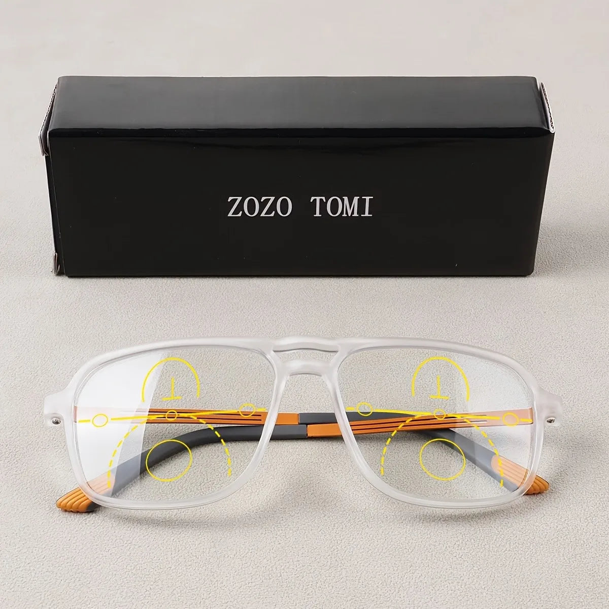 Progressive Multifocal Reading Glasses Intelligent Zoom Anti Blue Light Eyewear Alloy Temples Square Clear/Red Coating Glasses