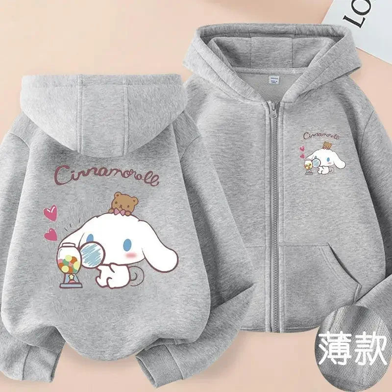Children Clothing Girls Sanrio Cinnamoroll Cardigan Zip Jacket Cardigan  Cartoon Parenting Clothing  Kids Zipper Hooded Sweater
