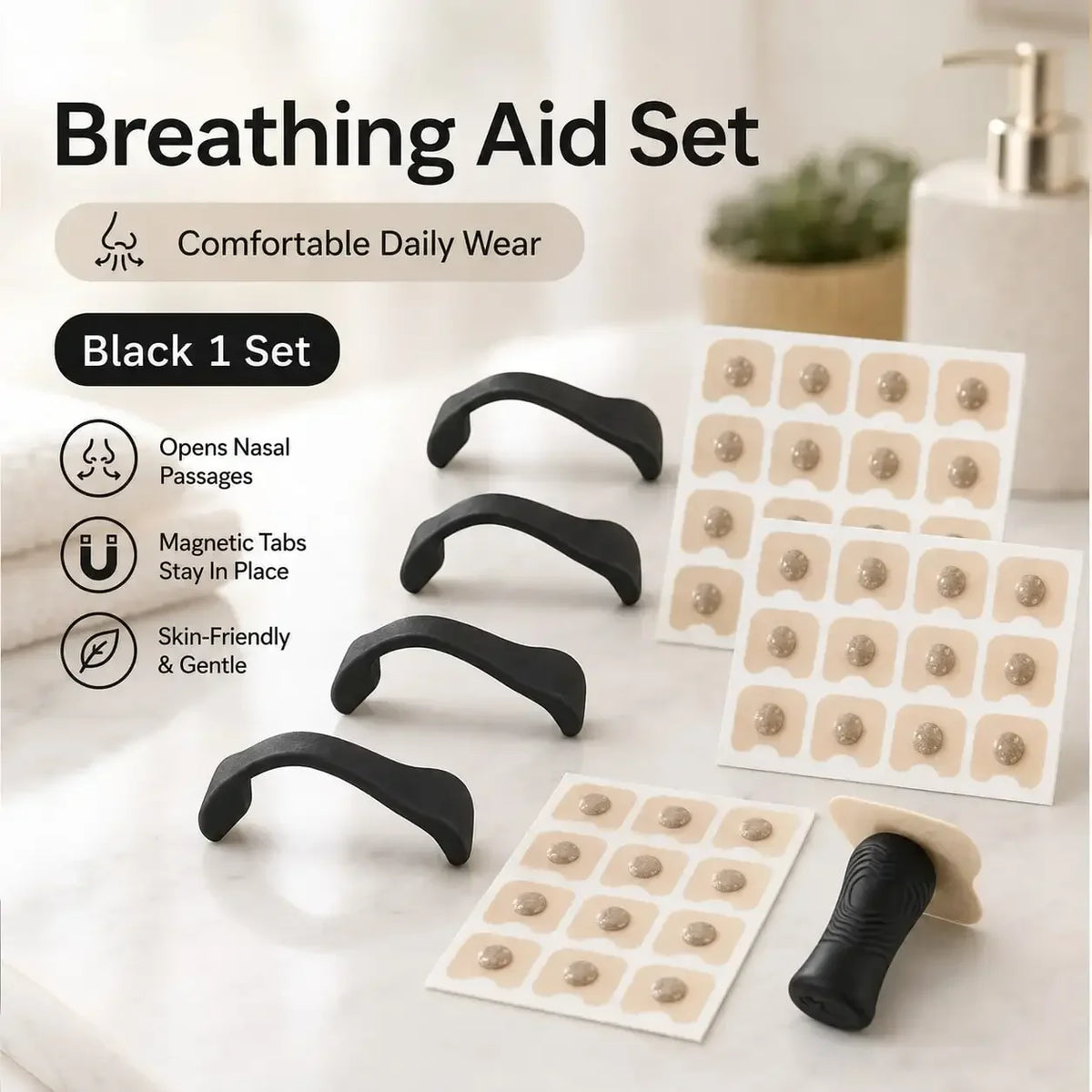 Magnetic Adjustable Nose Clip Set Nasal Dilator Anti Snoring Sleep Aid Boost Breathing Portable Travel Daily Use for Adults