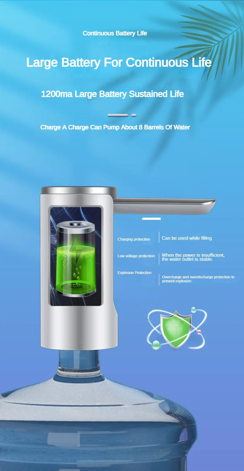 Electric Water Gallon Bottle Pump Automatic Water Dispenser Pump 19 Liters Foldable Desktop Water Bottle Pump USB Rechargeable