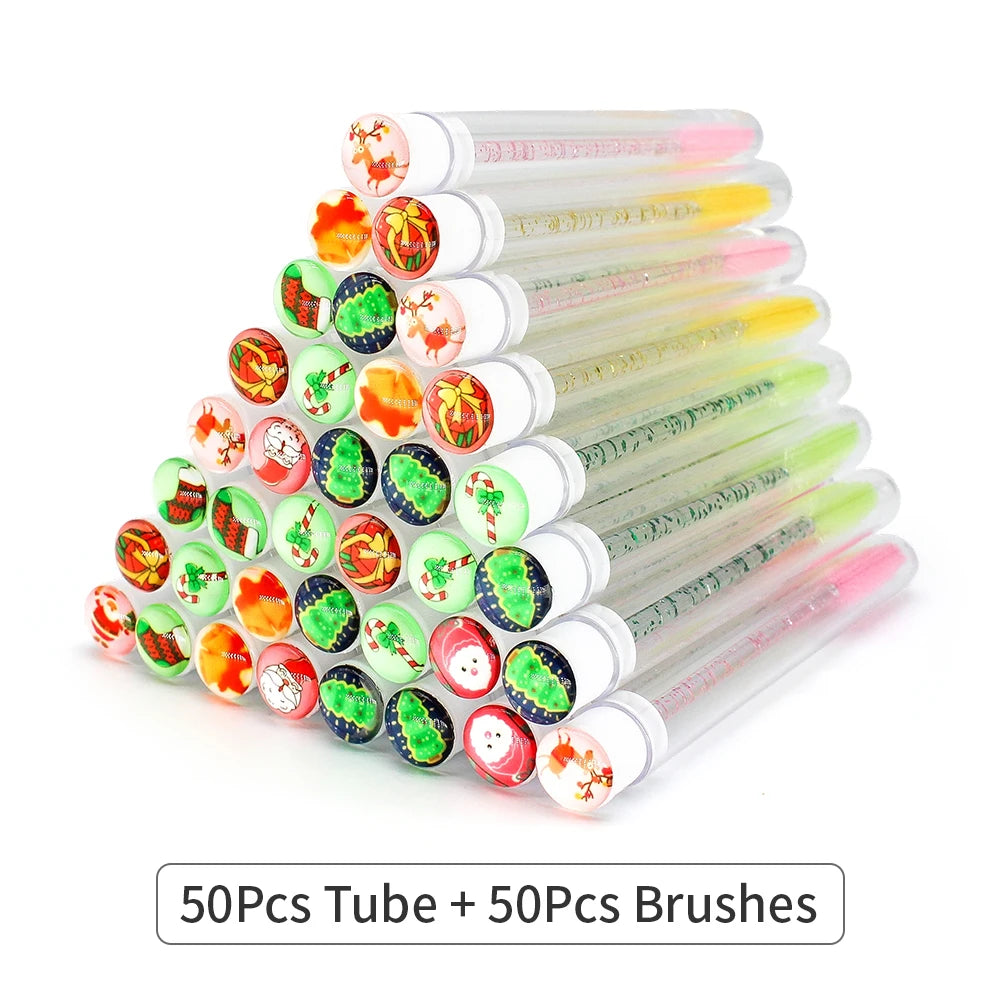 Christmas Eyelash Brush Tubes With Lash Reusable Mascara Wands Replaceable Makeup Applicators Dust-proof Lash Extension Supplies