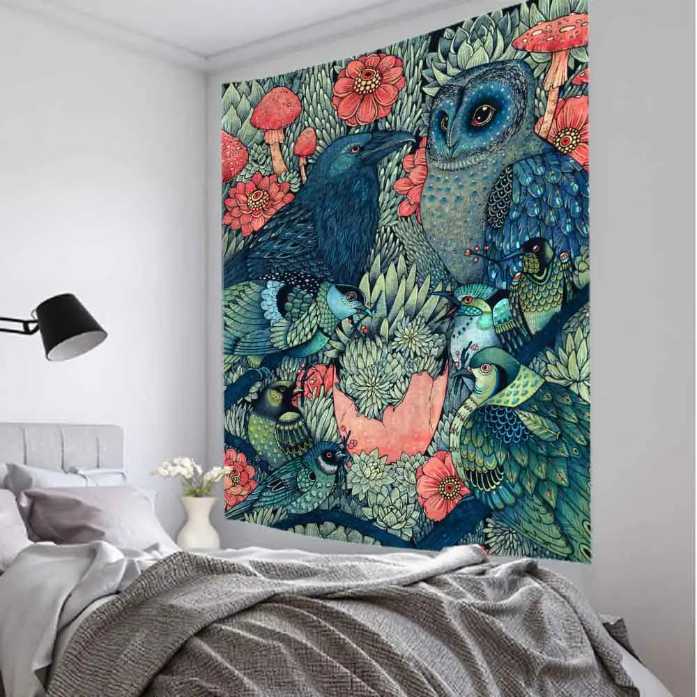 Psychedelic Animals Tapestry Wall Hanging Retro Tropical Plants Background Cloth Boho Hippie Kawaii Home Decor Yoga Mat Sheets