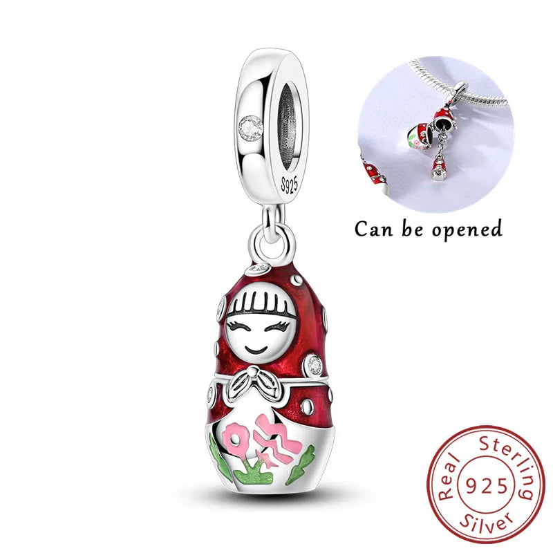 Original Charms Beads Pendant 925 Sterling Silver Red Polka Dot Doll Charms Fit Bracelet Necklace Pendant For Women Jewelry Gift