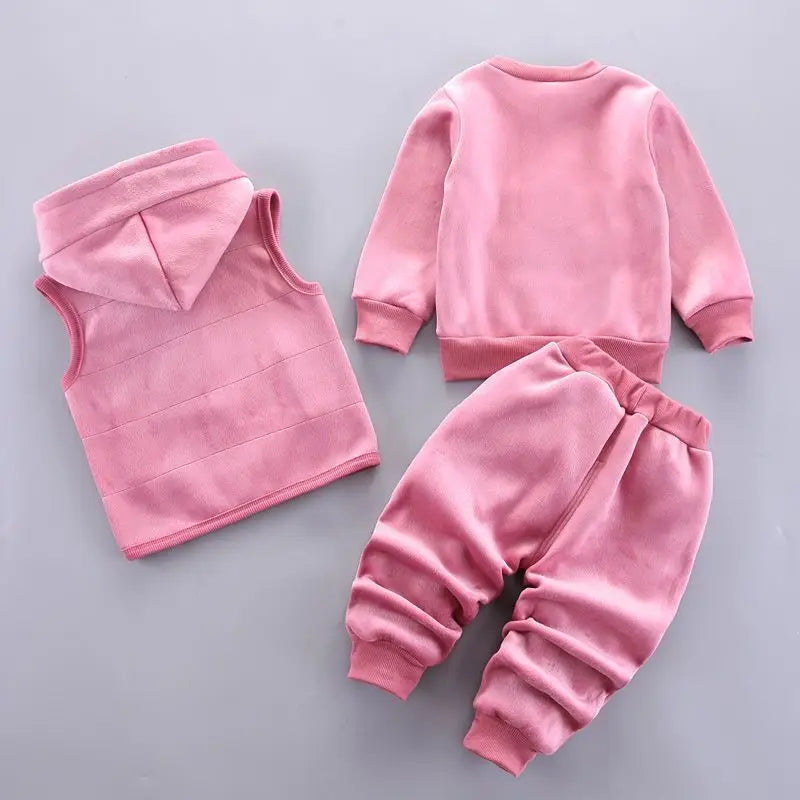 Baby Boys Clothes Sets Autumn Winter Thick Fleece Astronaut Hooded Vest Coat Pants 3Pcs for Kids Casual Outfits Girls Warm Suit