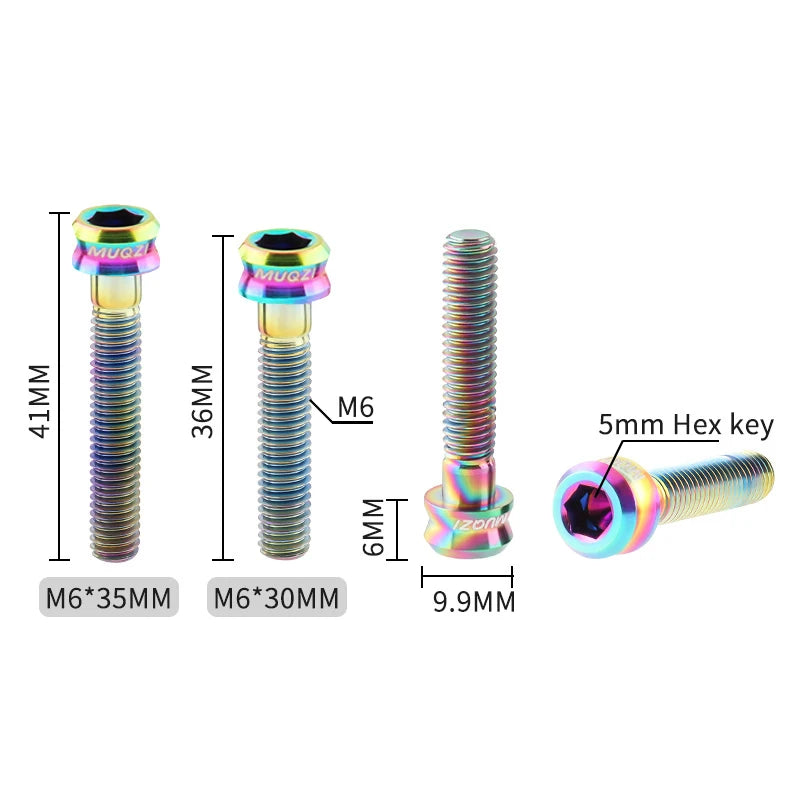 MUQZI Bike M6 Titanium Alloy Stem Top Cap Screw M6x35mm M6x30mm Super Light MTB Road Bicycle Headset Top Cap Bolt