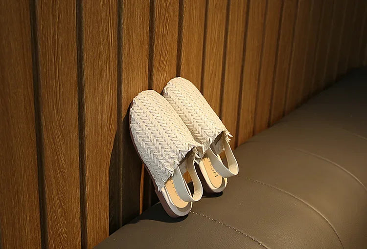 Girls Summer Shoes Weave Knitted Design Children Flat Shoes Kids Summer Sandals Princess Sweet Soft Fashion 2 in 1 Slippers Cute