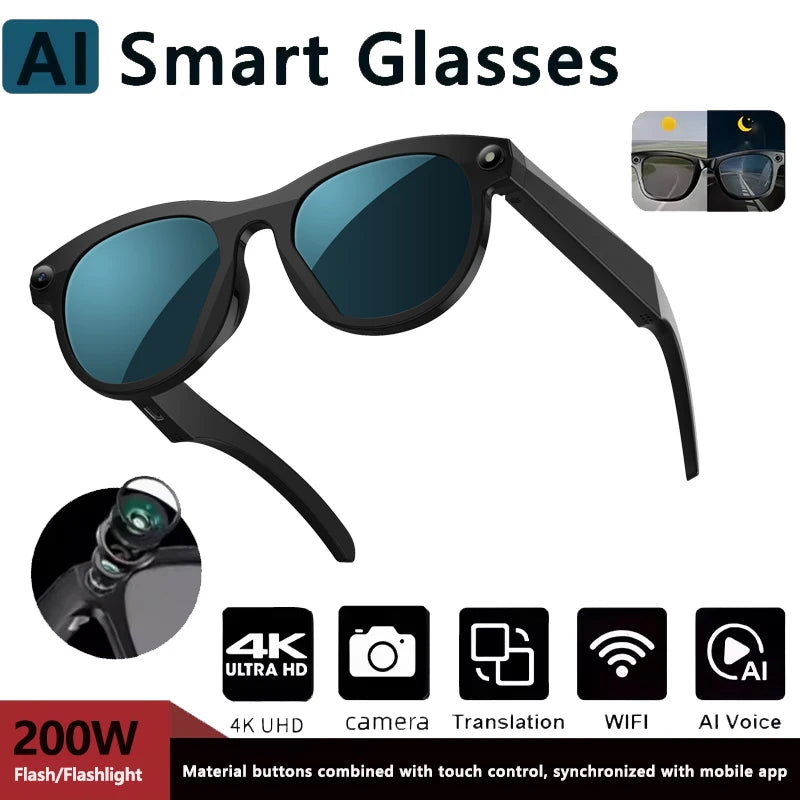 New Intelligent Ai Camera Glasses 200W Pixel HD Shooting Translation Bluetooth Call Intelligent Recognition Sunglasses Men Women