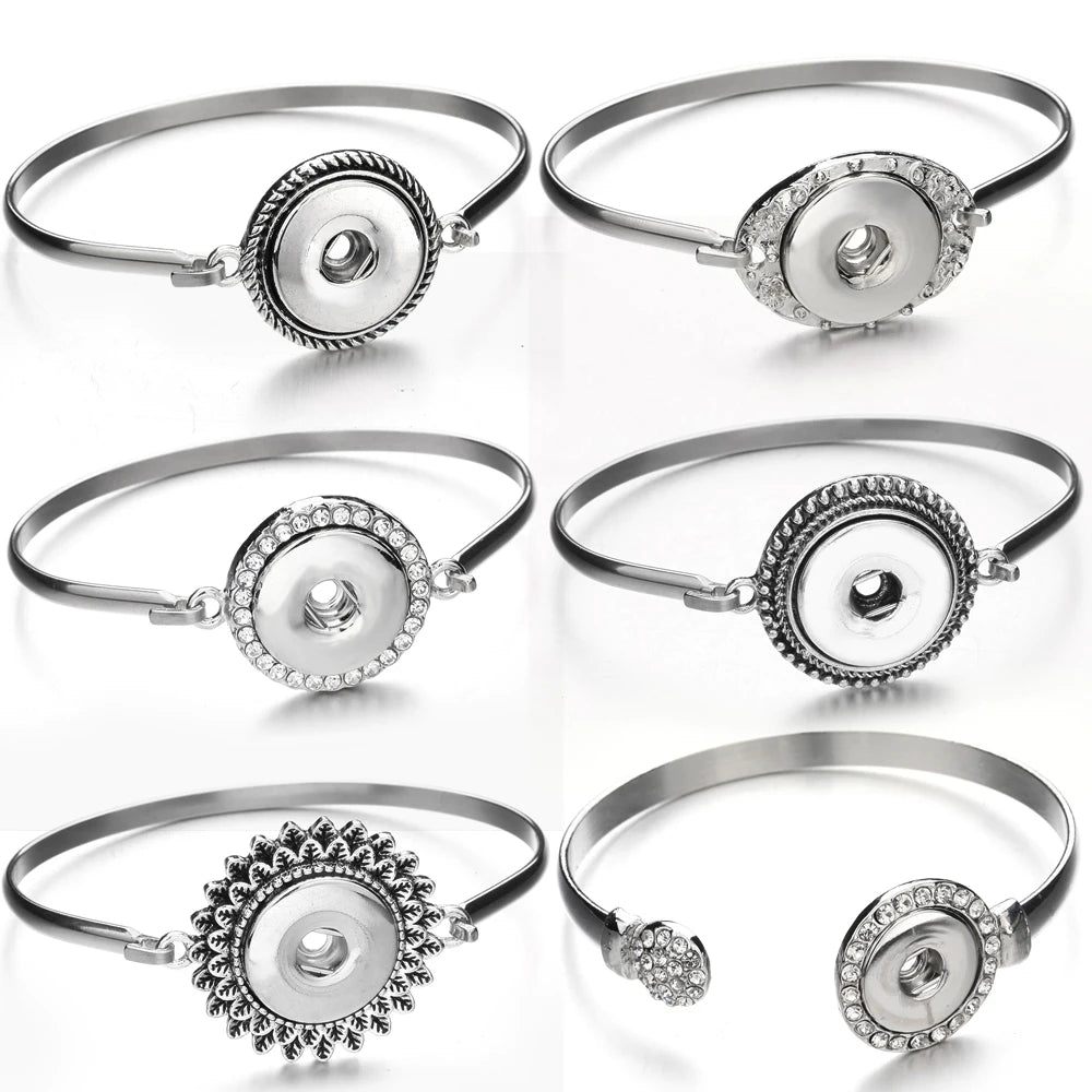 10pcs/lot Wholesale Metal 18mm Snap Button Bracelet Bangles Silver Gold Color Snap Bracelet Fit 20mm 18MM Snap Buttons Jewelry