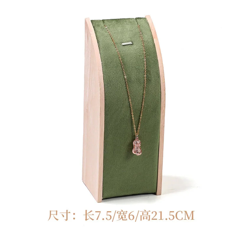 Solid wood green velvet jewelry display stand ring stud necklace pendant bracelet storage and display stand