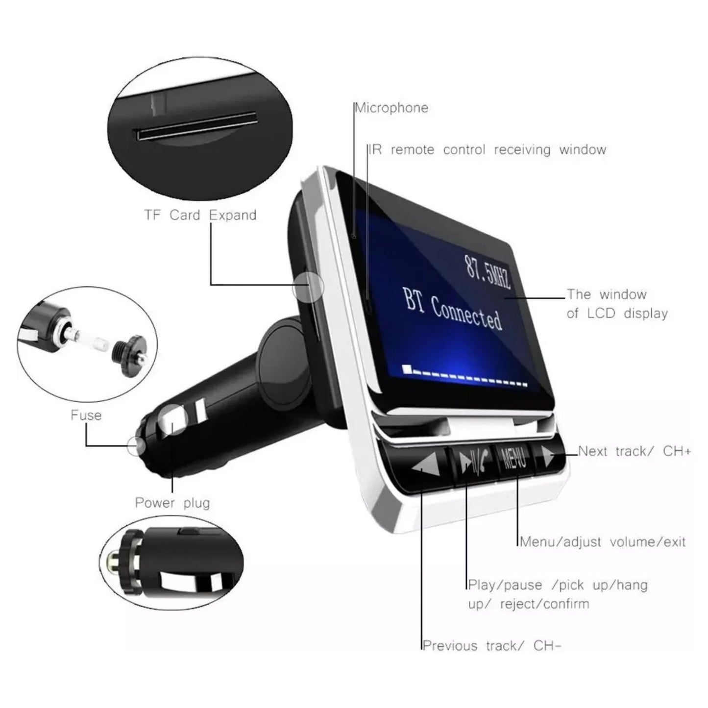 1.4 inch LCD Display Bluetooth FM Transmitter For Car MP3 Player Handsfree Radio Music Adapter USB Car Charger Remote Control