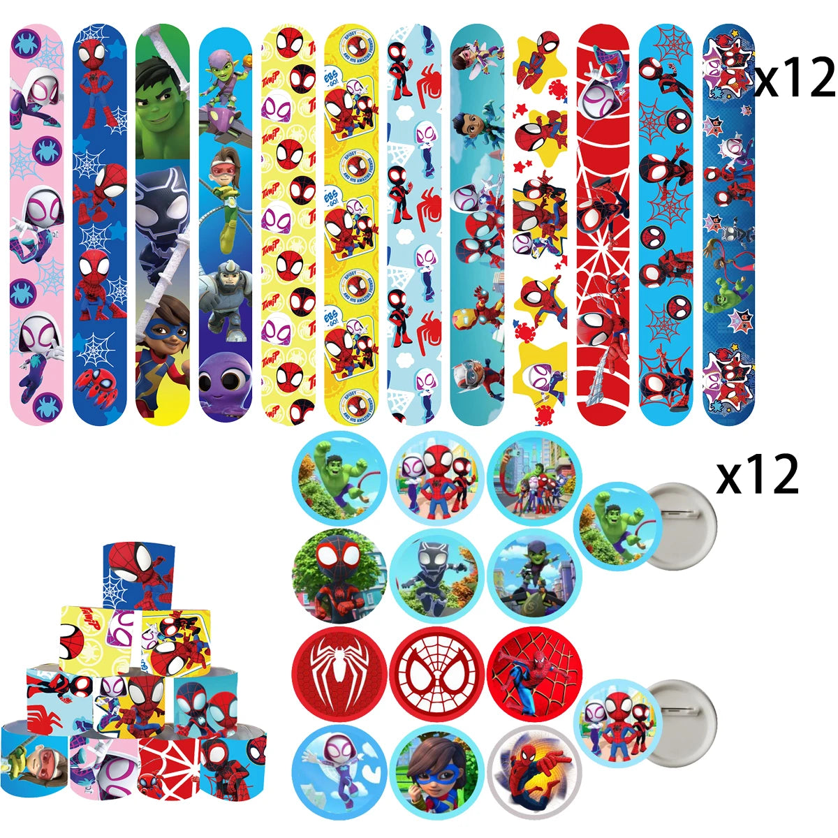 Spiderman Birthday Party Decoration Banner 'Spidey And His Amazing Friends' Silicone Bracelet Tinplate Badge Stickers Gift Bags
