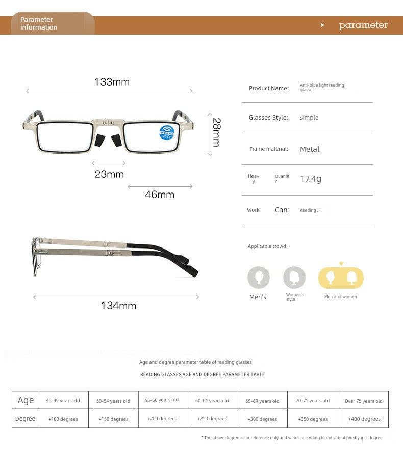 Portable Foldable Reading Glasses Fashion Plaid HD Male Presbyopic Glasses Ultra Light Anti Blue-Ray Non-Fatigue Middle-Aged and Elderly