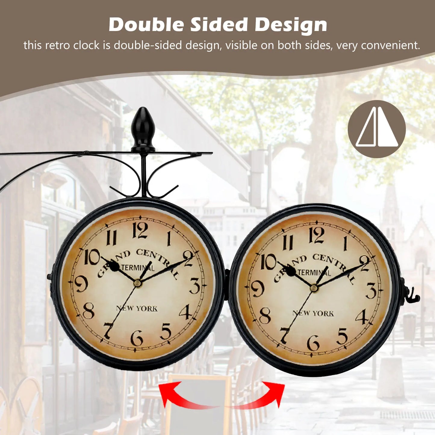 Double Sided Train Station Waterproof Wall Clock For Garden Retro Wrought Iron Metal Wall Clock Silent Indoor Outdoor Decoration