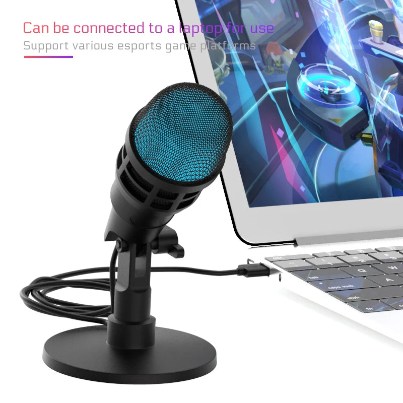 USB Condenser Microphone With RGB, Microphone For Podcasting, Laptop, Recording Streaming Games