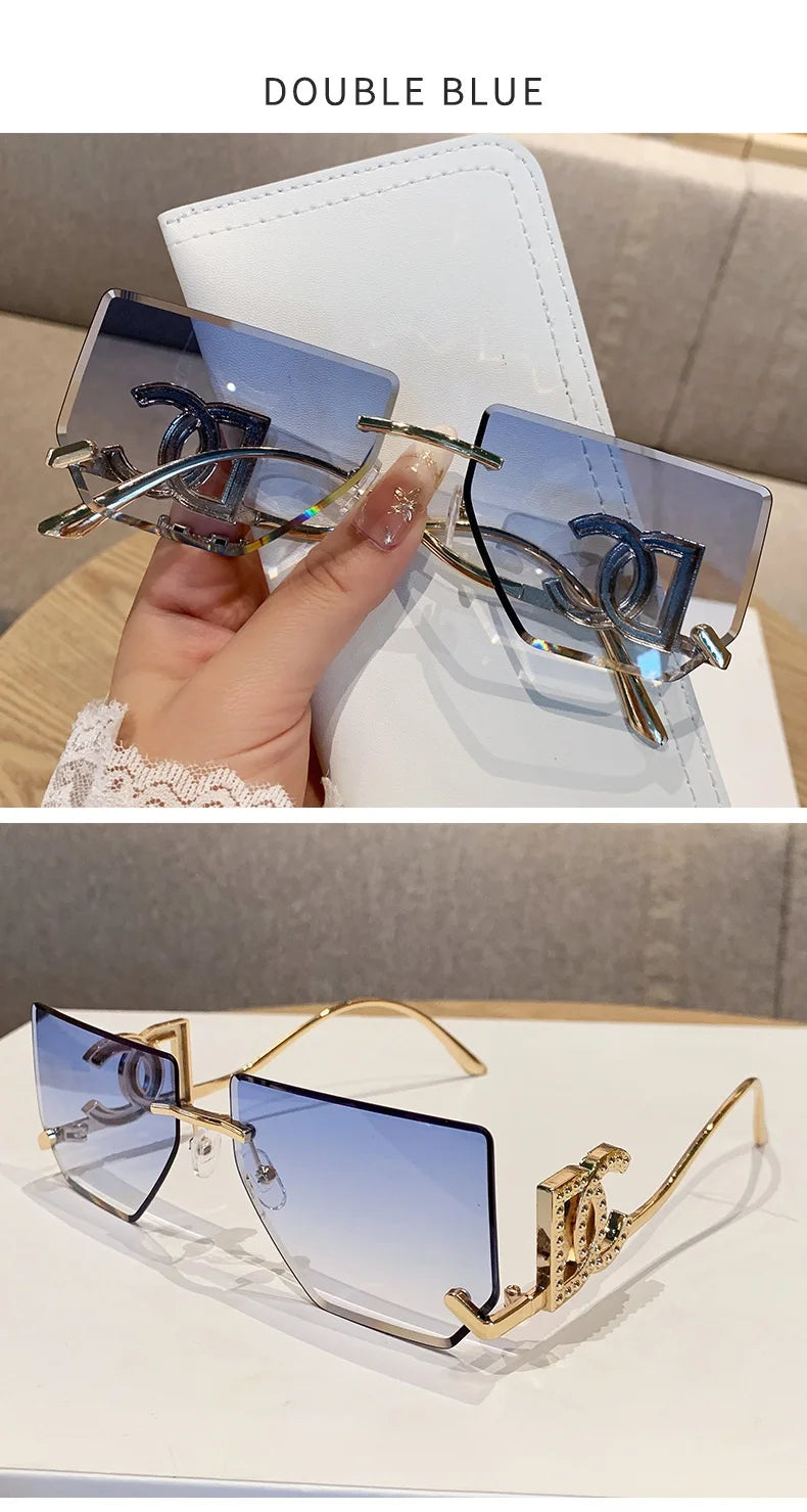 Luxury Rimless Brand Fashion Sunglasses For Women And Men Stylish Square Metal Sun Glasses Glamour Designer Shades UV400