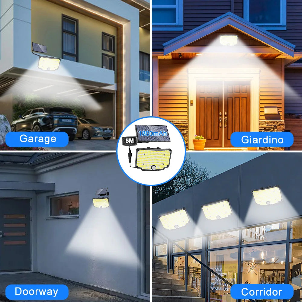 254/243LED Outdoor Solar Lights Garden Solar Powered Security Light Flood Light Motion Sensor 3 Mode Waterproof Garden Shed Yard