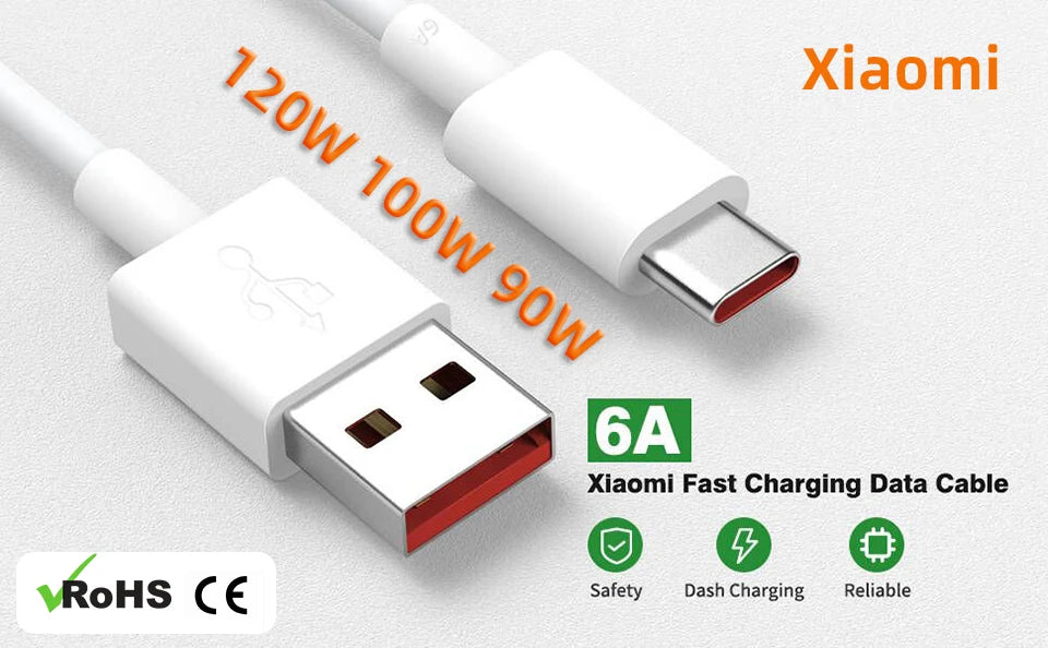 Original 120W Usb C Cable XIAOMI 100W 90W Hyper Fast Charging Cables Xiaomi 17 Pro Max 15 Ultra 14 T 13 Poco X8 F8 Redmi Turbo 5