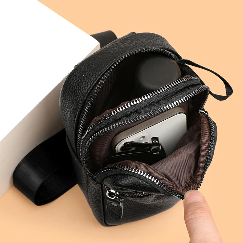 Luxury Genuine Leather Men's Chest Pack Shoulder Bags Fashion Messenger Sling bag Brand Travel Bags Crossbody Unisex Sac Wallet