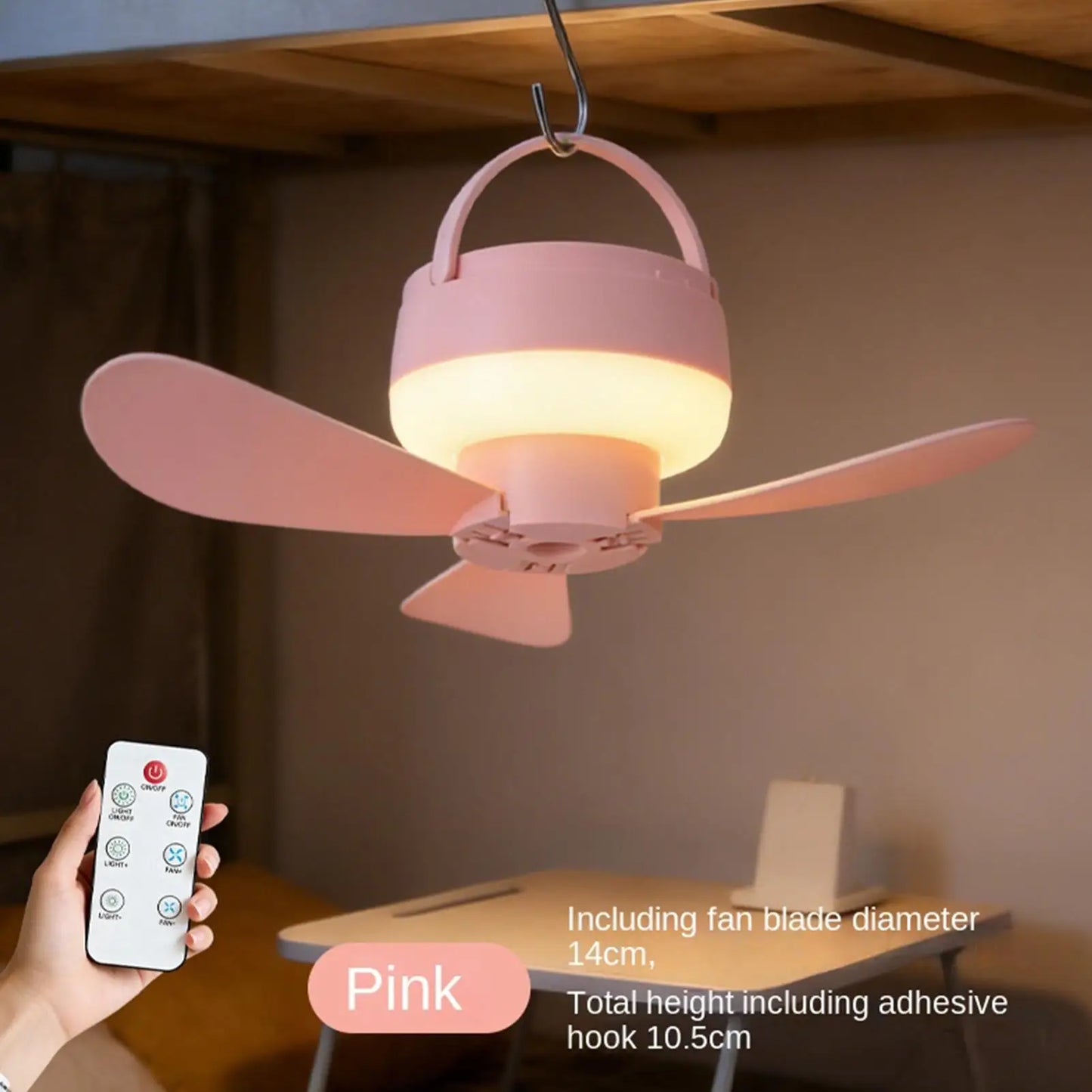 Ceiling Fan With LED Light and Remote Control USB Charging Household Outdoor Camping Tent Student Dormitory Bed Small Fan