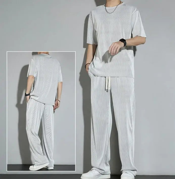 Top Pants Sets Kpop Short Quarter Sleeve Tracksuit Korean Style T Shirt Man Summer Sports Suits Aesthetic Cool Xl Men's Clothing
