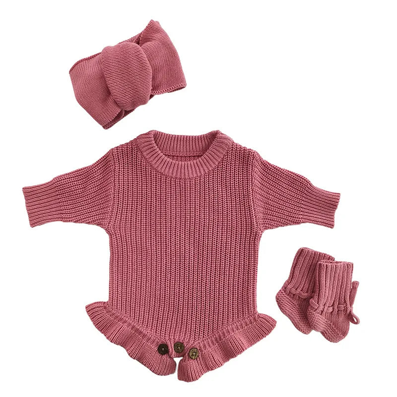 Personalized Name Baby Romper Autumn Winter Warm Knitted Sweater Jumpsuit Infant Outfit Hat Socks Set Newborn Clothes Gift