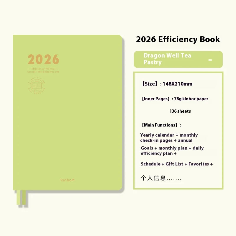 Kinbor 2026 A5 Efficient Planner Notebook,2 Days per Page with Habit Tracker,To-Do Lists&Time Management for Workplace, College