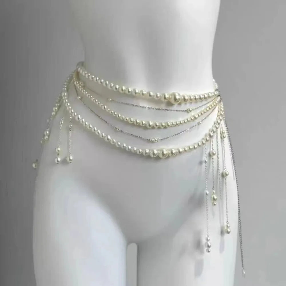 Fashion Elegant Pearl Waist Chains Waist Accessory Versatile Floral Belly Chain Boho Hip Chain Women