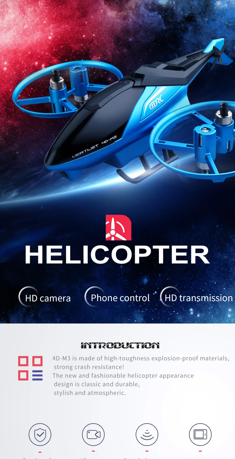 4DRC Mini M3 Drone RC Helicopter 2.4G 3D Aerobatics Altitude Hold Helicopter with Camera Remote Control drone Toys with Blue/Red