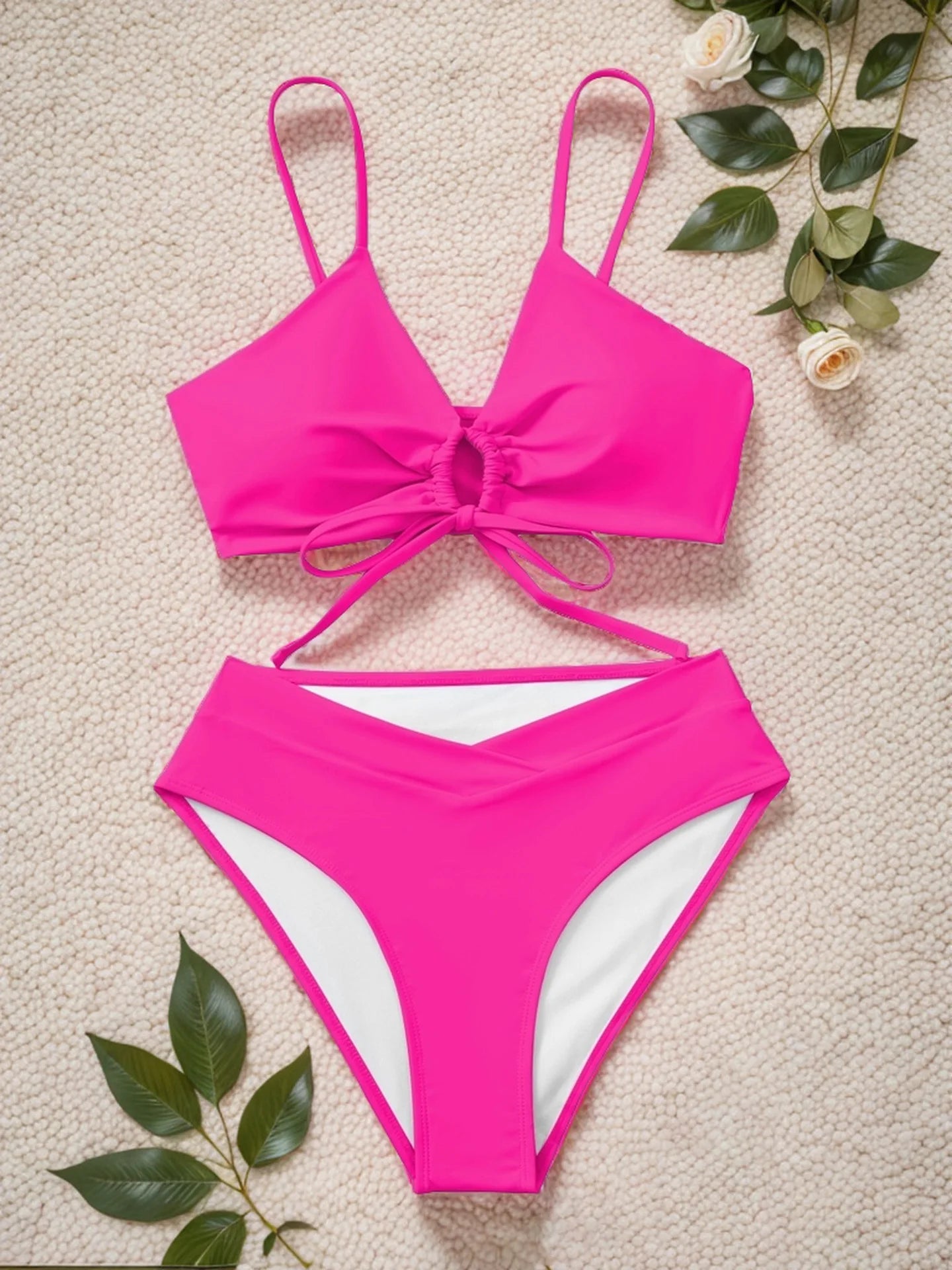 Sexy Bikini Set Women Adjustable Lace Up Solid Color Two Piece Swimsuit 2026 Summer Beach Bathing Suit Fashion New Beachwear