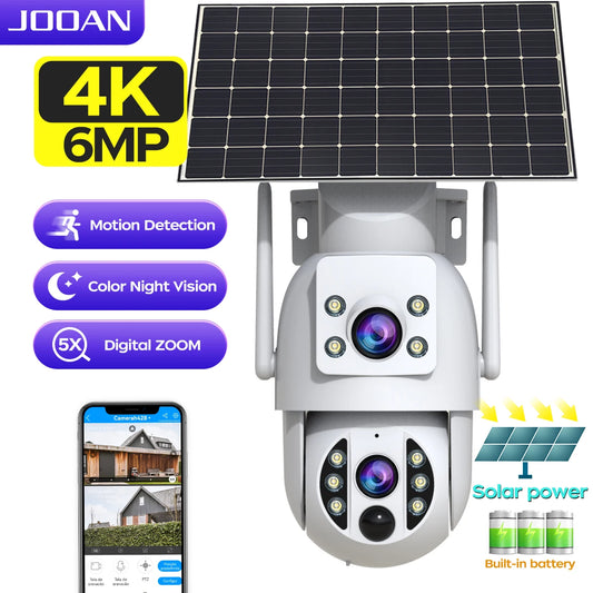 JOOAN 4K Solar Security Camera Wireless Outdoor Dual Lens Solar IP Camera PIR Color Night Vision Auto Tracking Battery CCTV Cam