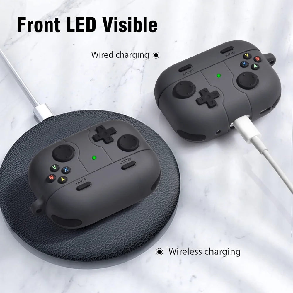 3D Gamepad Silicone Case for AirPods 4 2024/Pro 2, Cute Cartoon Shockproof Cover with Carabiner, Wireless Charging