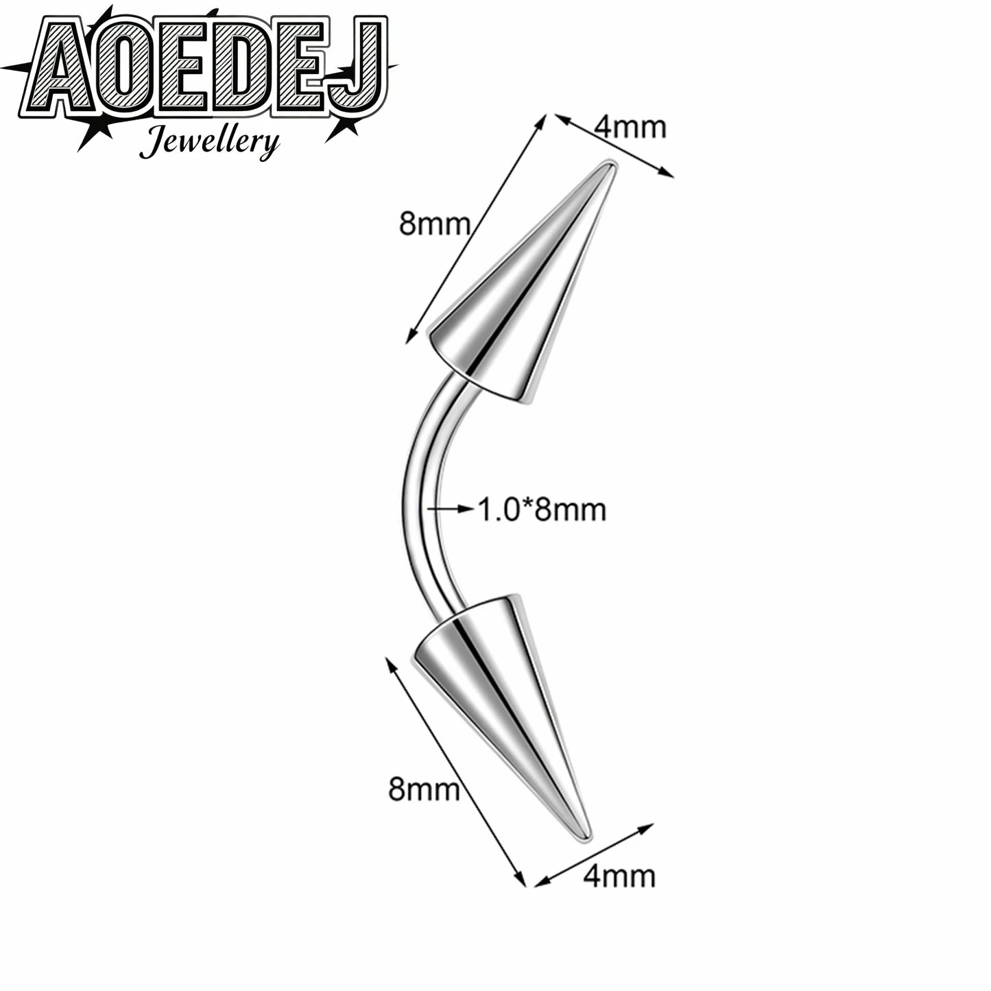 AOEDEJ 14/16/18G 1-10pcs/lot Stainless Steel Eyebrow Piercings Spike Eyebrow Rings Curved Barbell Bridge Piercing Jewelry 6-14MM