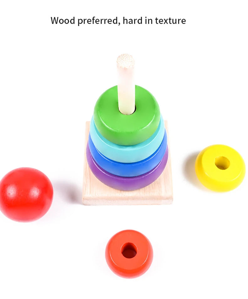 Rainbow Stacking Ring Tower Montessori Wooden Puzzle Toys Pyramid Nesting Blocks Geometric Games Children Early Education Toys