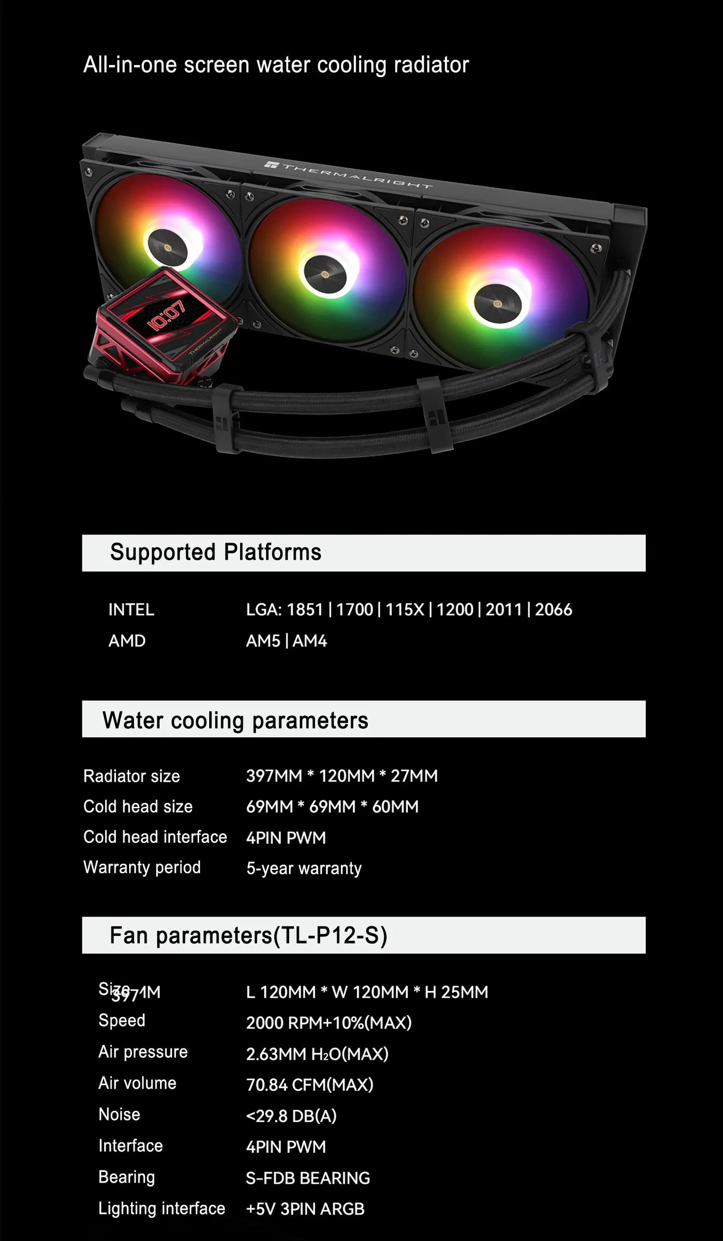 Thermalright FW ULTRA 360 ARGB All -in -one water cold radiator,magnetically rotatable 2.88-inch LCD display,Support LGA1700/AM5