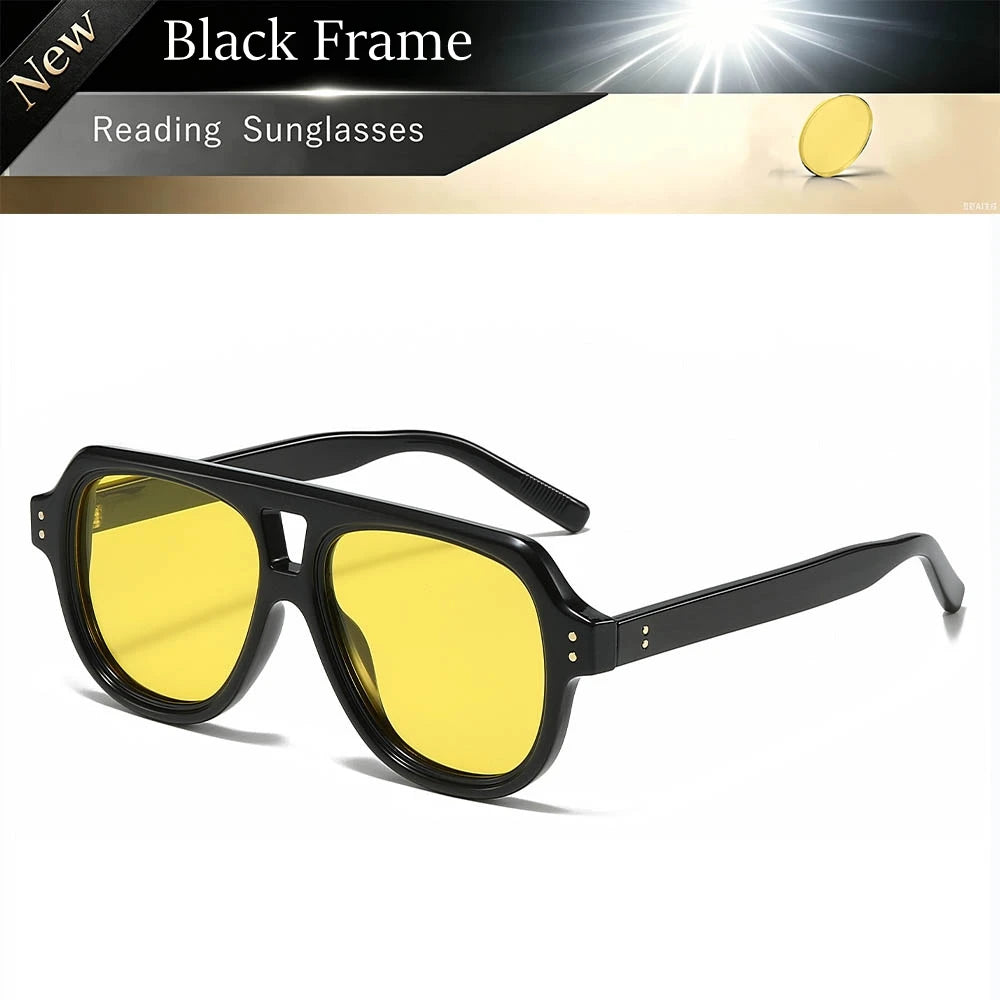 Pilot Dual Bridge Photochromic Reading Glasses Men Women Trendy Designer Prescription Optical Eyewear Customized Sunshade Lenses
