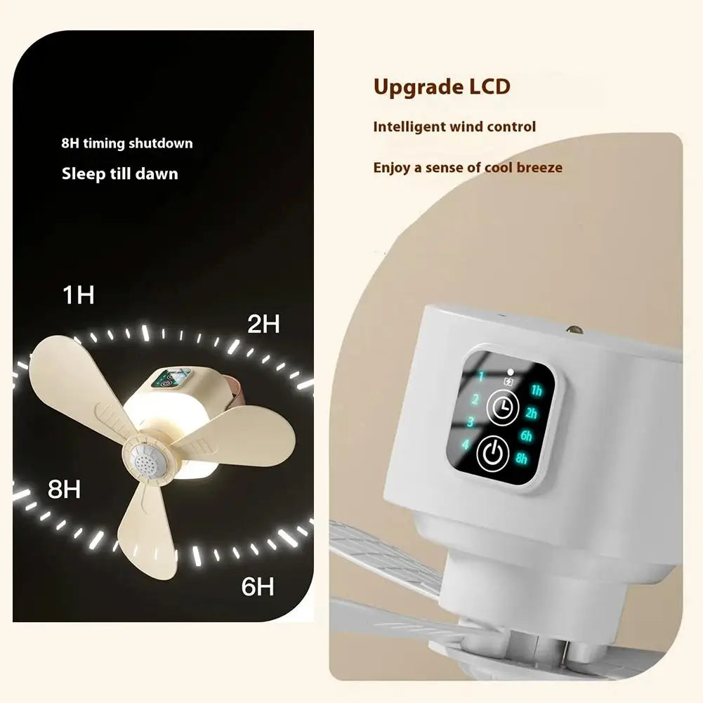 New Portable Rechargeable Ceiling Fan Wireless USB Hanging Fan With Timed remote control for Students Dorm Bed Outdoor Camping