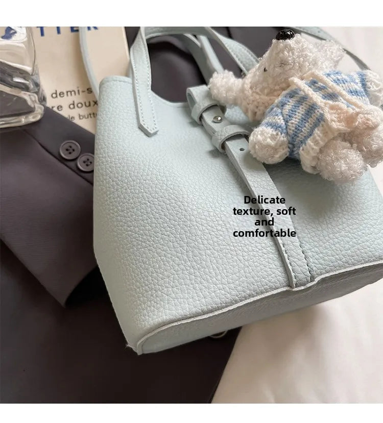 Fashionable Bucket Handbag Women's Shoulder Bag Spring Versatile Commuting Crossbody Bag Soft PU Leather Magnetic Buckle Closure