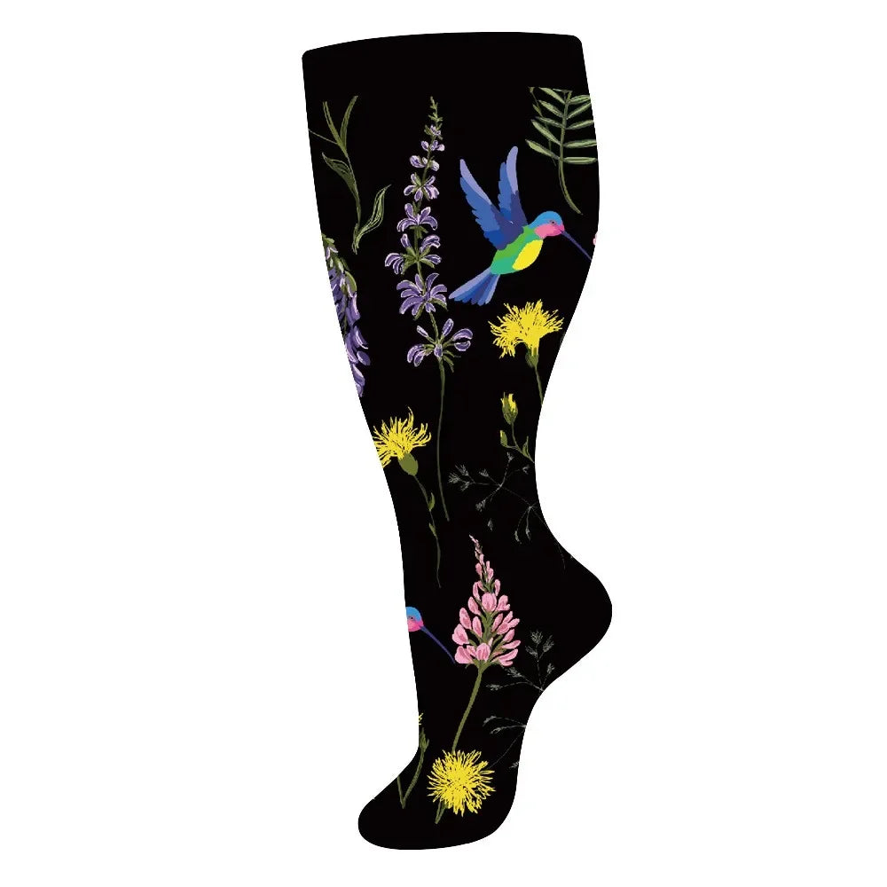 Plus Size Compression Socks for Women Men 20-30 MmHg Wide Calf Extra Large Knee High Flight Sock for Circulation Support 2XL-4XL