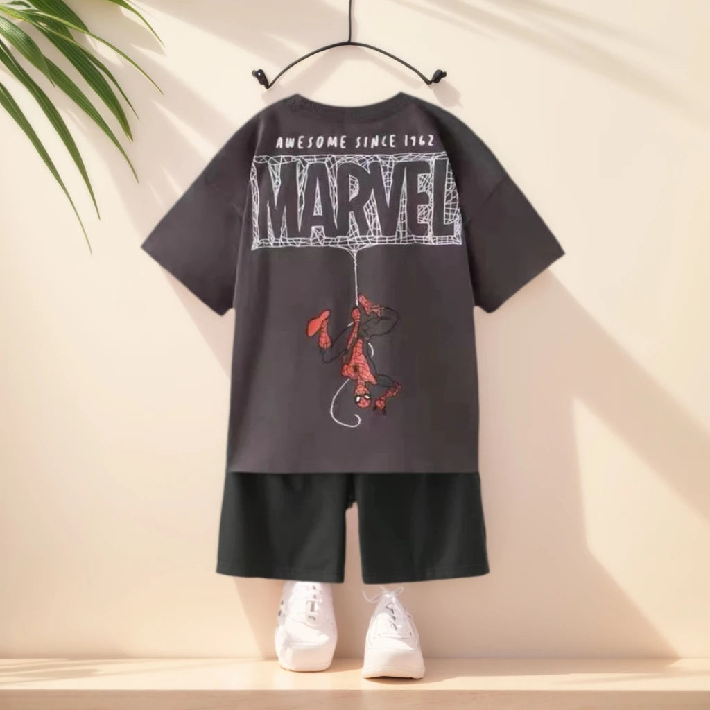 Spiderman T-shirt Shorts Two Piece Set 2025 New Summer Clothing Popular Design Baby Boy Short Sleeve Suit Tees Tracksuits