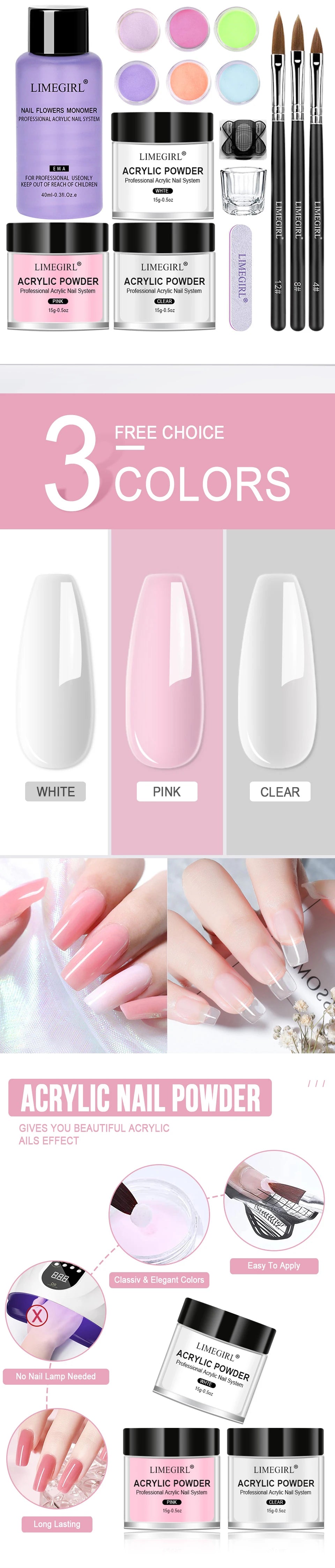 Acrylic Nail Art Kit Nail Art Acrylic Powder and Liquid Mono Kit for Nail Extension Acrylic Dip Powder 3D Flower Sculpting Tool