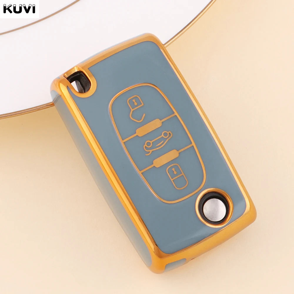 TPU Car Flip Key Case Cover Shell Fob Keyless For Peugeot 107 207 307 308 407 607 3008 5008 For Citroen Xsara Picasso C5 C6 C8
