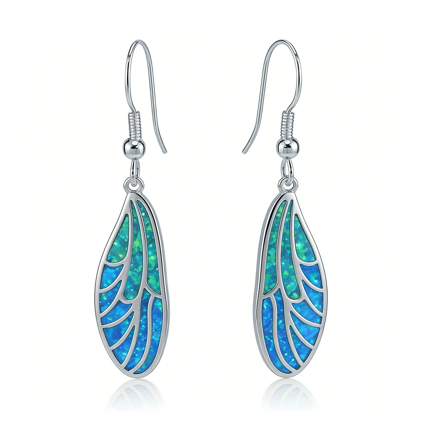 Boho Minimalist Wing Earrings,Blue Green Opal Dangle Earrings,Hypoallergenic Lightweight Elegant Everyday Jewelry Gift for Women