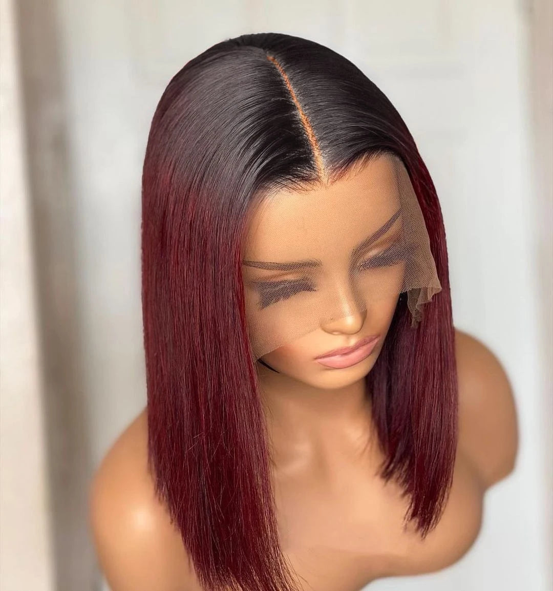 Bone Straight Short Bob Wig Human Hair Wigs For Women Burgundy 4x4 Lace Wigs 1B 99J Bob Wigs Brazilian Human Hair Pre Plucked
