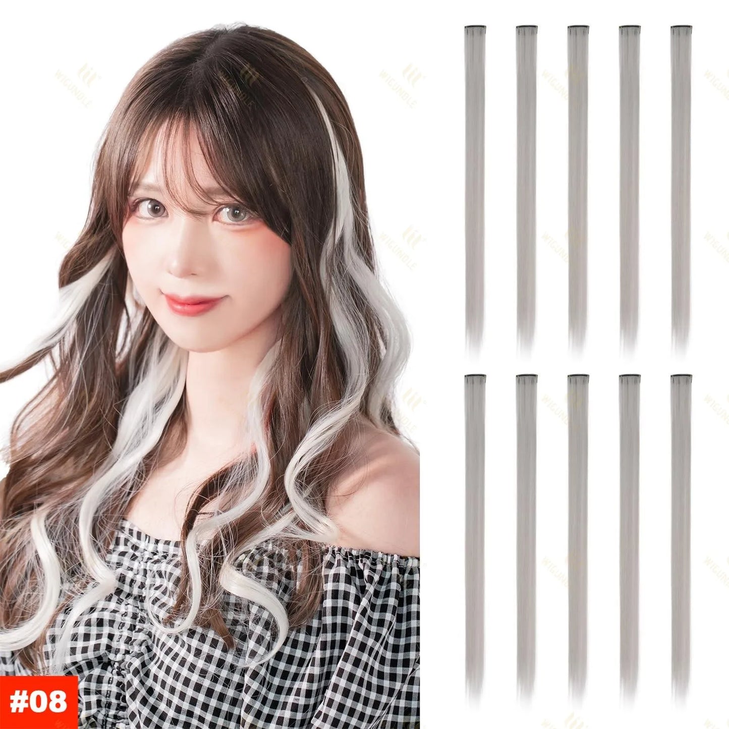 18 Color Clip Style Hair Extensions 22 Inch Color Hair Extensions High Gloss Long Straight Synthetic Wig For Children Women