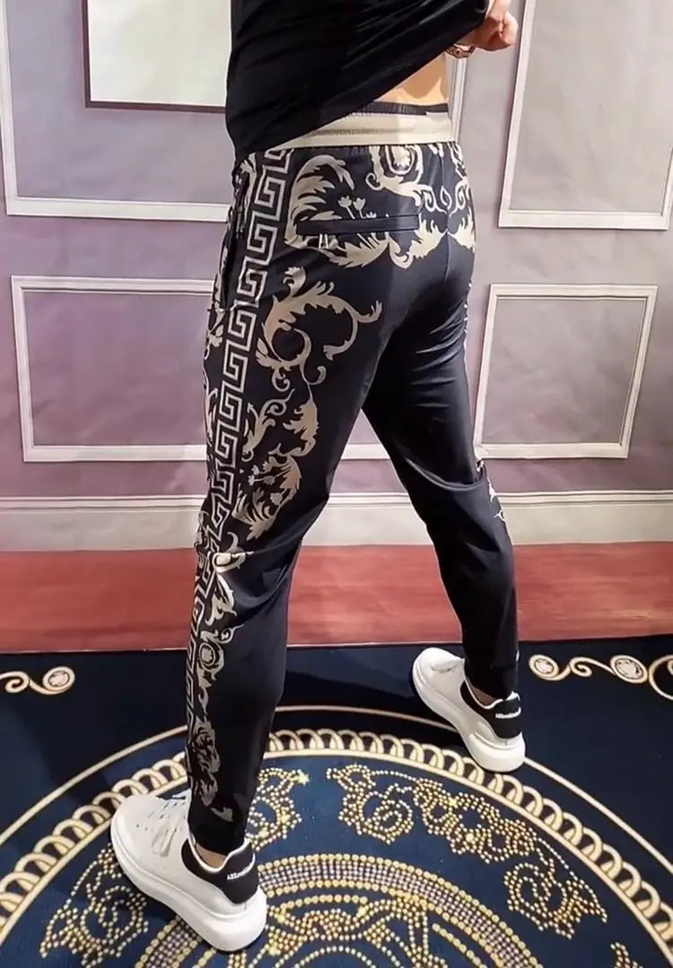 Men's Clothing Distinctive Printed Fashion Sports Pants Summer Thin All-match Slim-fit Stretch Casual Pants